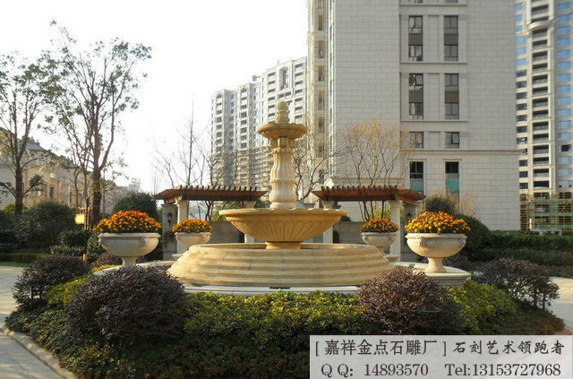 黄锈石水钵 石雕喷泉 喷泉雕塑