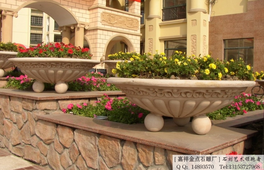 石雕花钵，盆栽花盆，园林景观
